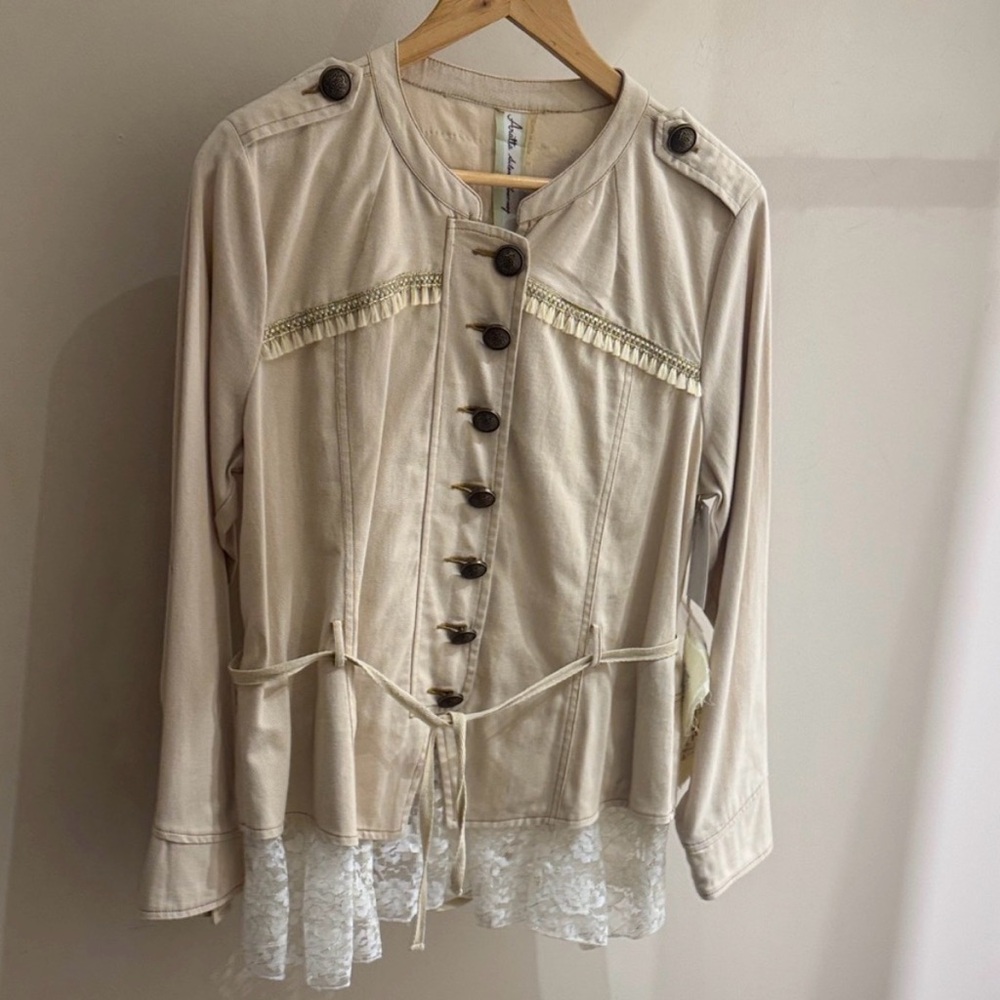 Aratta Spanish  Embroidered Floral Beige Jacket LG NWT - Picture 2 of 5